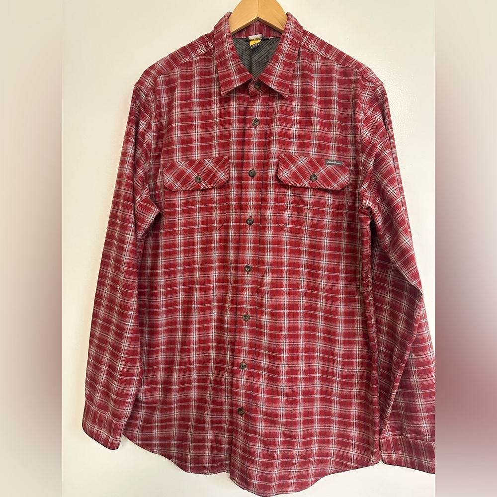 Eddie Bauer Red and White Plaid Men's Shirt